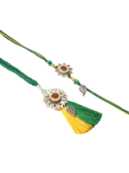 NVR Set of 2 Green Pearls Bhaiya Bhabhi Thread Rakhi, Combo for Rakshabandhan