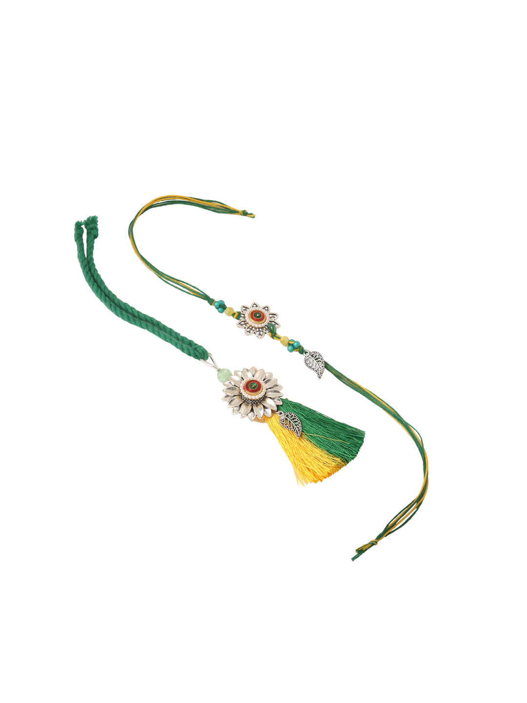 NVR Set of 2 Green Pearls Bhaiya Bhabhi Thread Rakhi, Combo for Rakshabandhan
