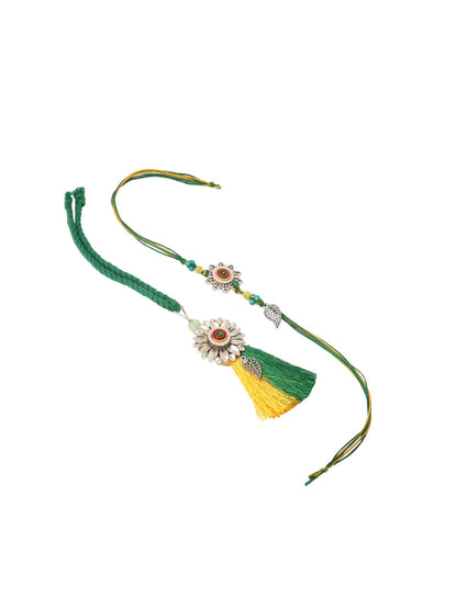 NVR Set of 2 Green Pearls Bhaiya Bhabhi Thread Rakhi, Combo for Rakshabandhan