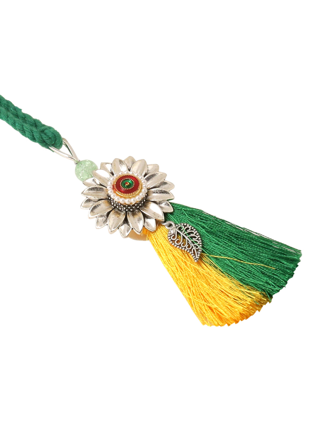 NVR Set of 2 Green Pearls Bhaiya Bhabhi Thread Rakhi with Roli Chawal Chandan & Mishri