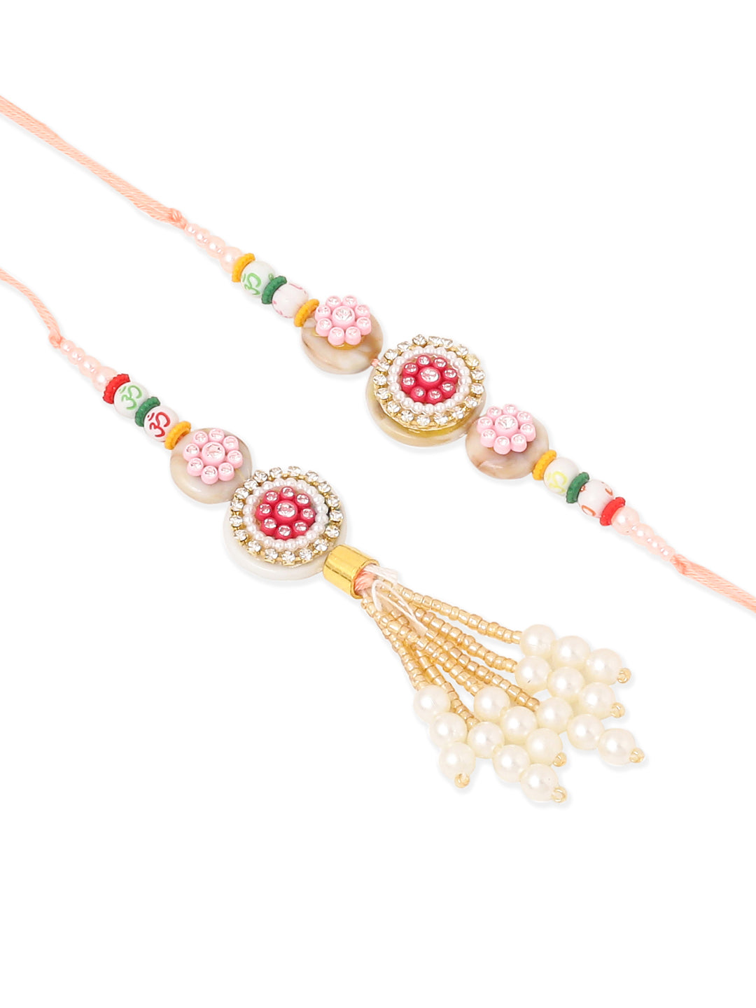 NVR Set of 2 Multicolor Artificial Stones & Beads Round Floral Bhaiya Bhabhi Rakhi Combo