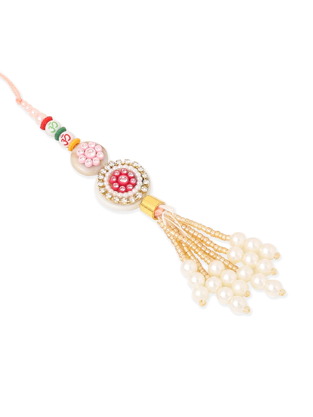 NVR Set of 2 Multicolor Artificial Stones & Beads Round Floral Bhaiya Bhabhi Rakhi Combo
