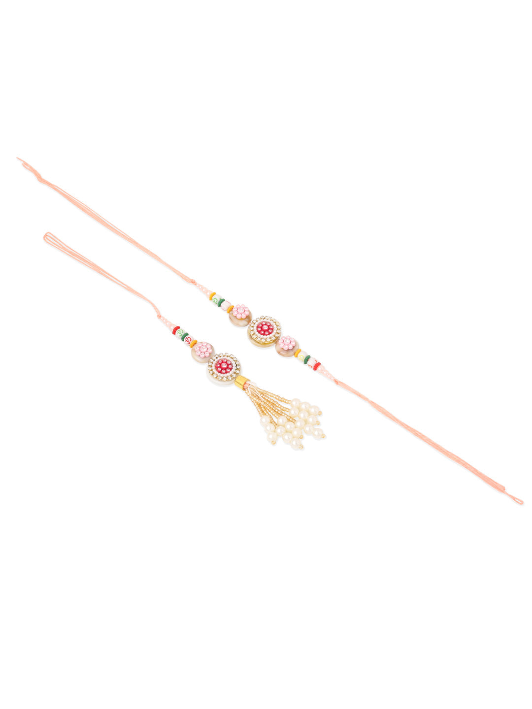 NVR Set of 2 Multicolor Artificial Stones & Beads Round Floral Bhaiya Bhabhi Rakhi Combo