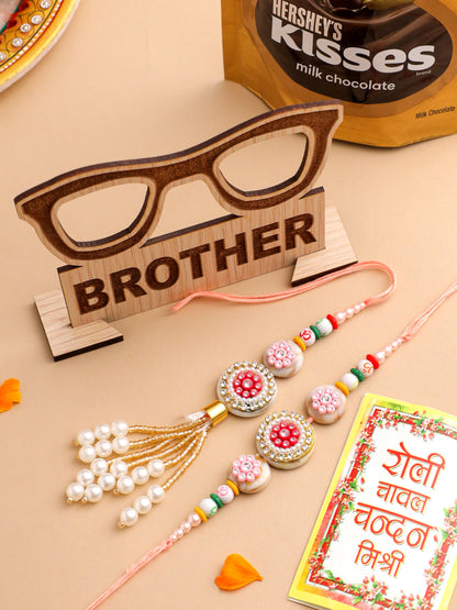 NVR Set of 2 Multicolor Artificial Stones & Beads Round Floral Bhaiya Bhabhi Rakhi Combo