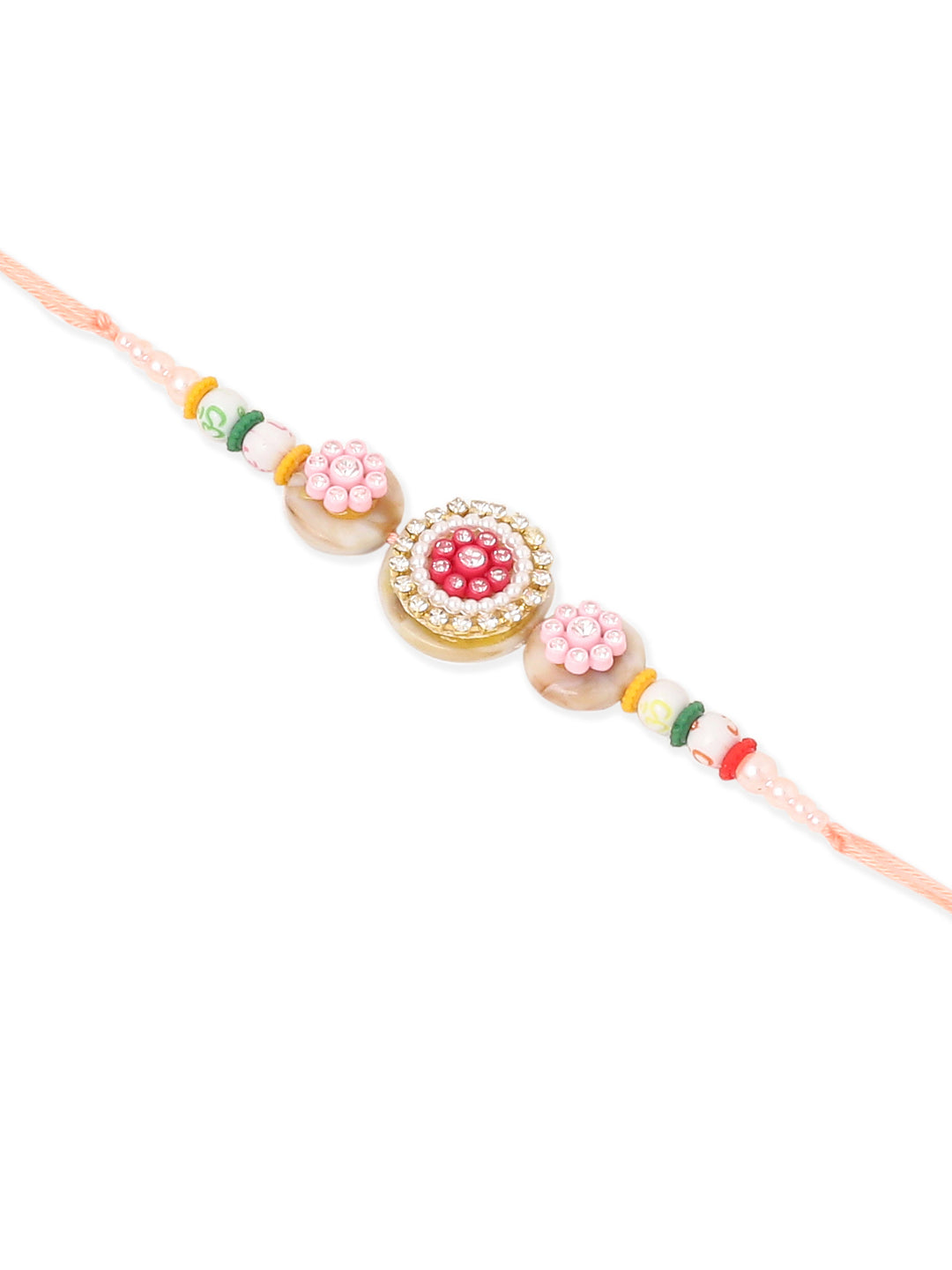 NVR Set of 2 Multicolor Artificial Stones & Beads Round Floral Bhaiya Bhabhi Rakhi with Roli Chawal Chandan & Mishri