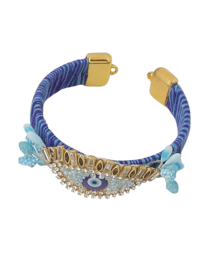 NVR Set of 2 Blue Evil Eye & Kundan Studded Handcrafted Bhaiya Bhabhi Rakhi with Roli Chawal Chandan & Mishri