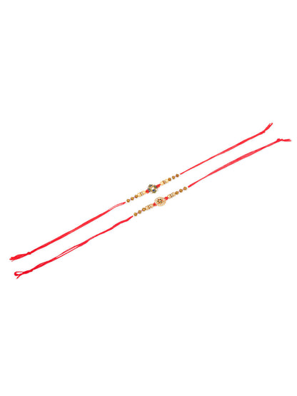 NVR Men Set of 2 Red & Gold Floral Design Artificial Stones & Beads Thread Rakhi Combo