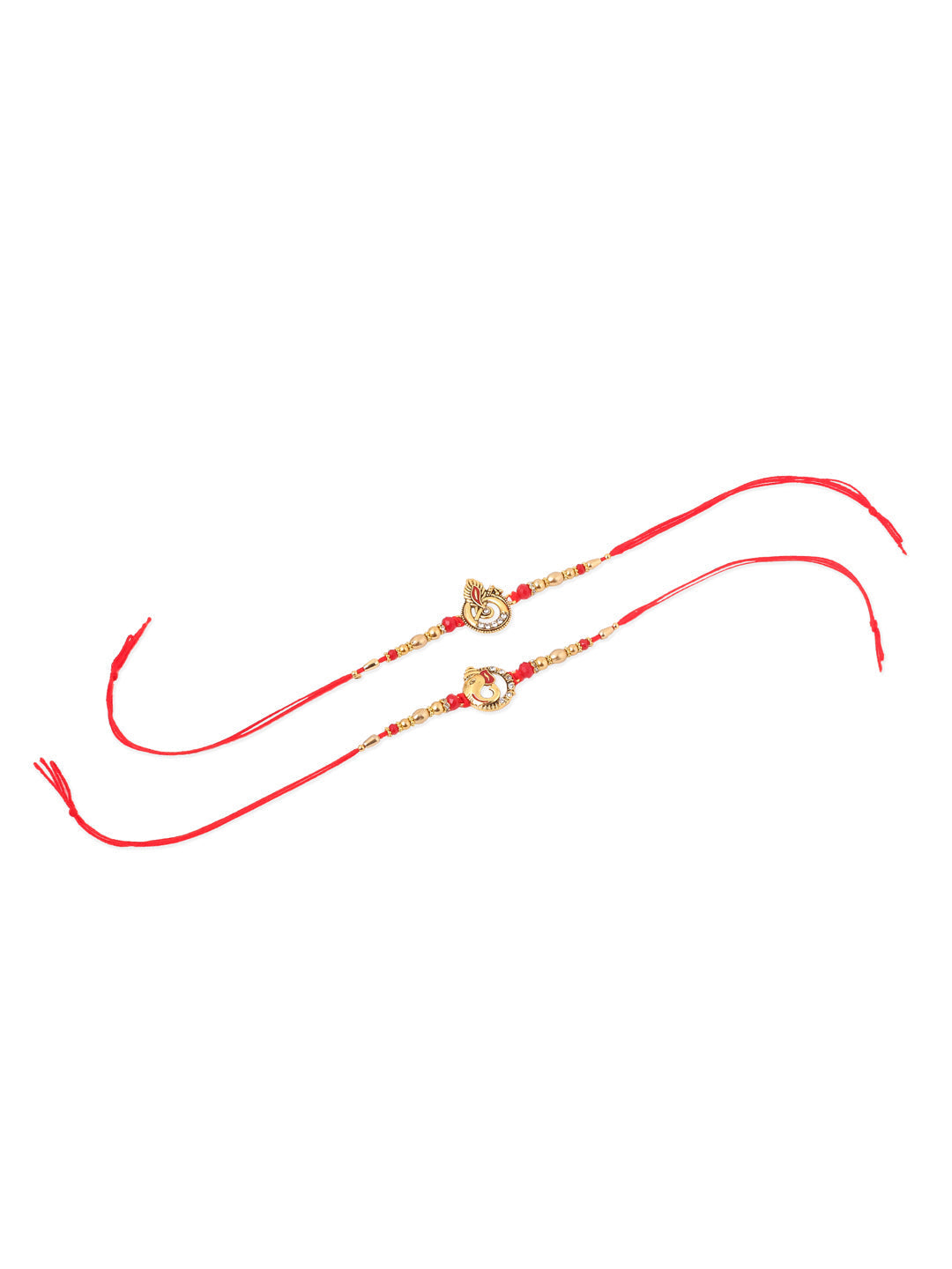NVR Men Set of 2 Golden Red Religious Designer Ganesh Ji Thread Rakhi Combo