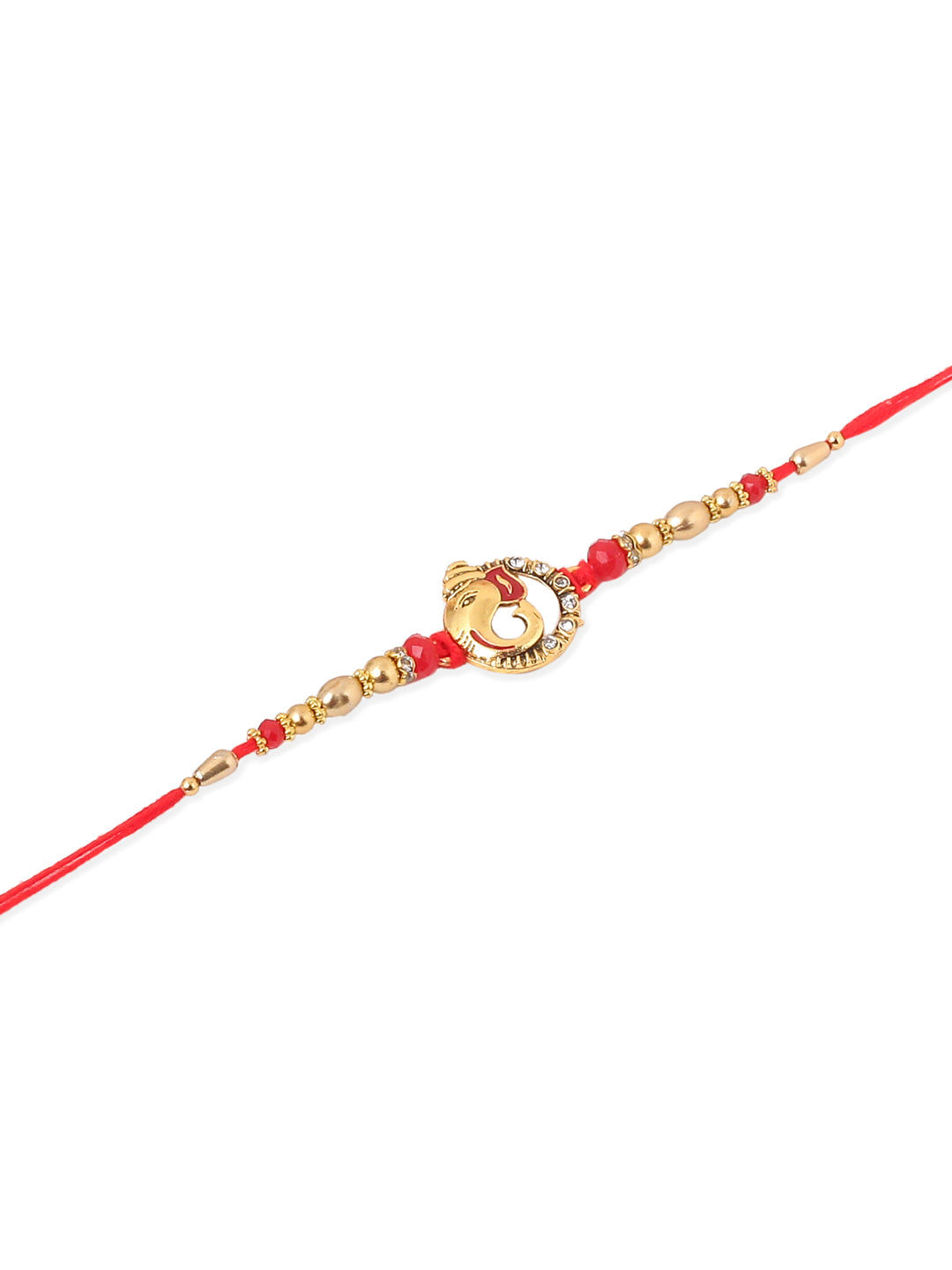 NVR Men Set of 2 Golden Red Religious Designer Ganesh Ji Thread Rakhi Combo