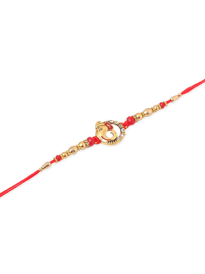 NVR Men Set of 2 Golden Red Religious Designer Ganesh Ji Thread Rakhi Combo