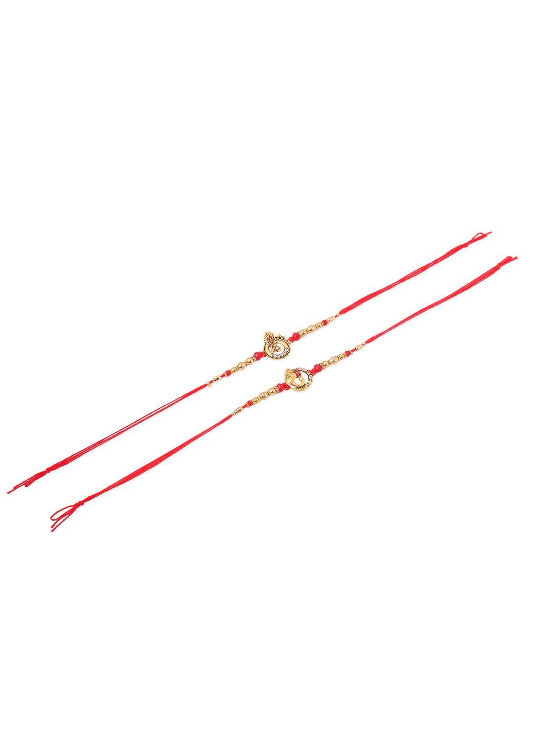 NVR Men Set of 2 Golden Red Religious Designer Ganesh Ji Thread Rakhi Combo