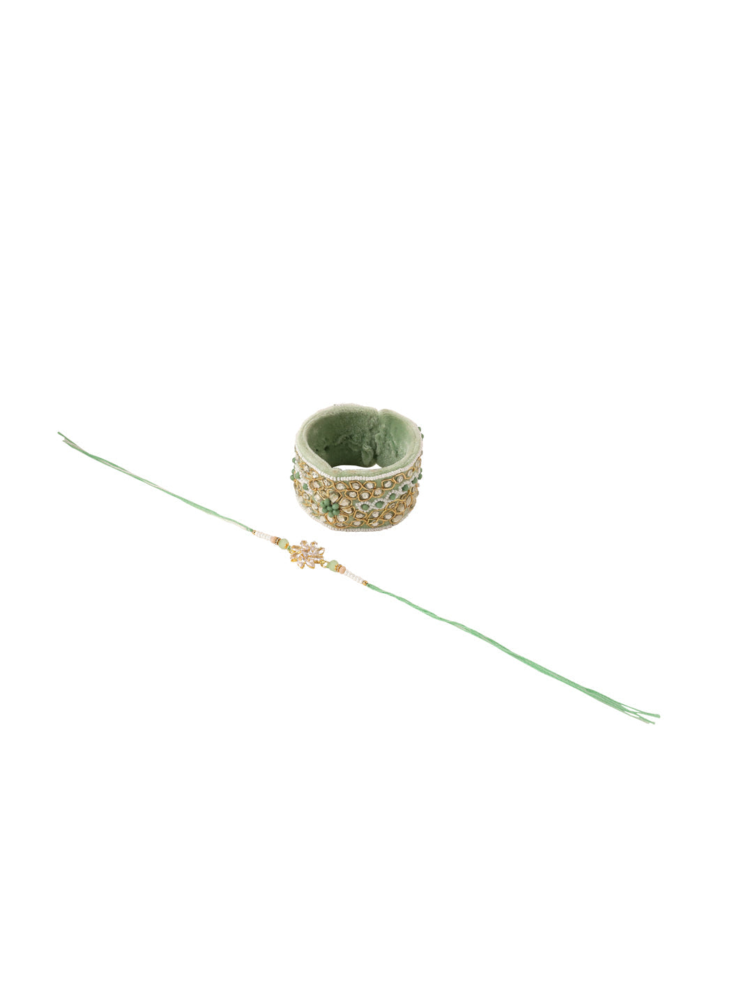 NVR Set of 2 Green Artificial Stones Bhaiya Bhabhi Rakhi Set, Combo for Rakshabandhan