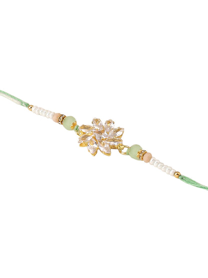 NVR Set of 2 Green Artificial Stones Bhaiya Bhabhi Rakhi Set, Combo for Rakshabandhan