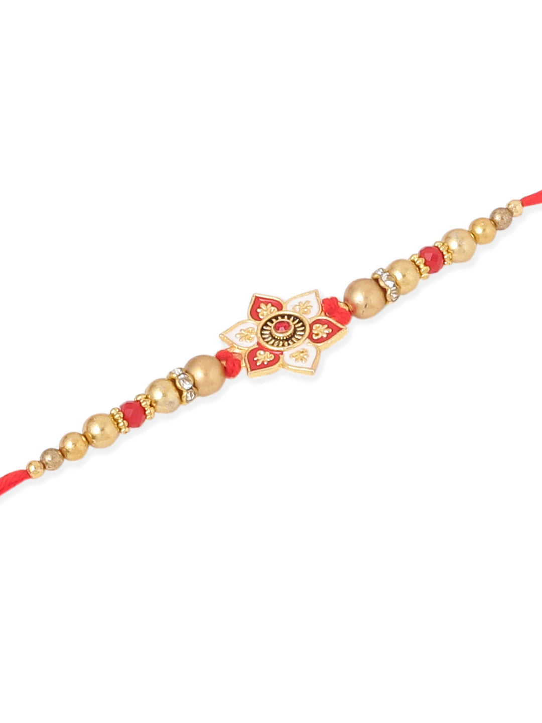 NVR Men Set of 2 Red & Gold Floral Design Artificial Beads Thread Rakhi Combo
