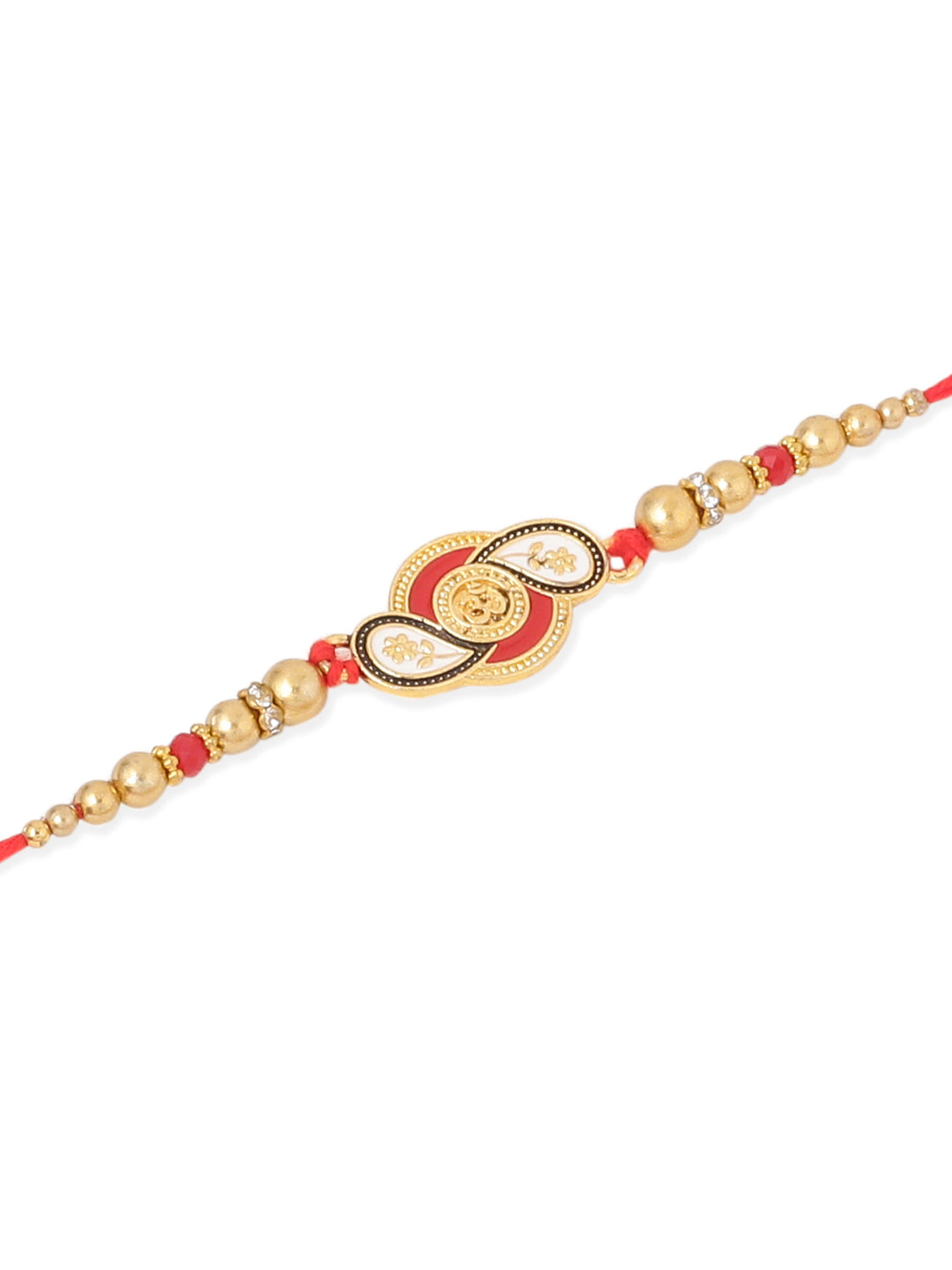 NVR Men Set of 2 Red & Gold Floral Design Artificial Beads Thread Rakhi With Roli Chawal Chandan & Mishri