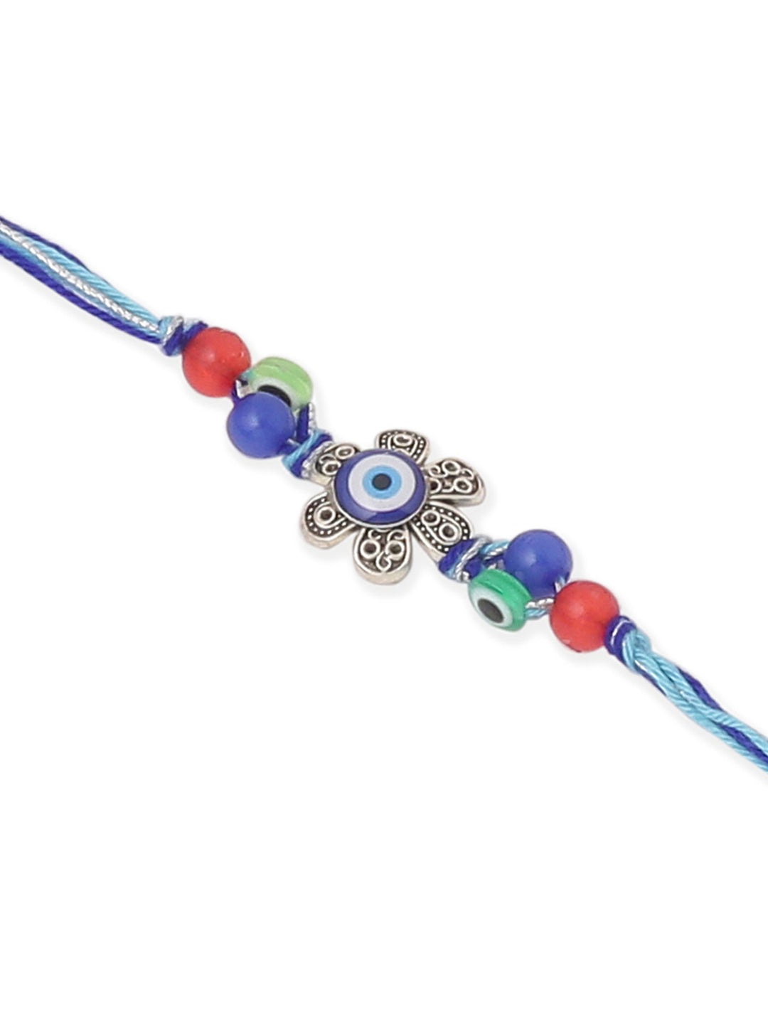 NVR Set of 2 Blue Evil Eye & Peacock Design Artificial Beads Bhaiya Bhabhi Rakhi Combo