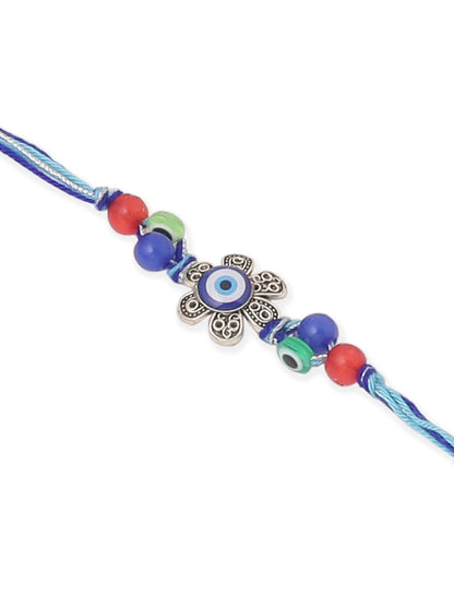 NVR Set of 2 Blue Evil Eye & Peacock Design Artificial Beads Bhaiya Bhabhi Rakhi Combo