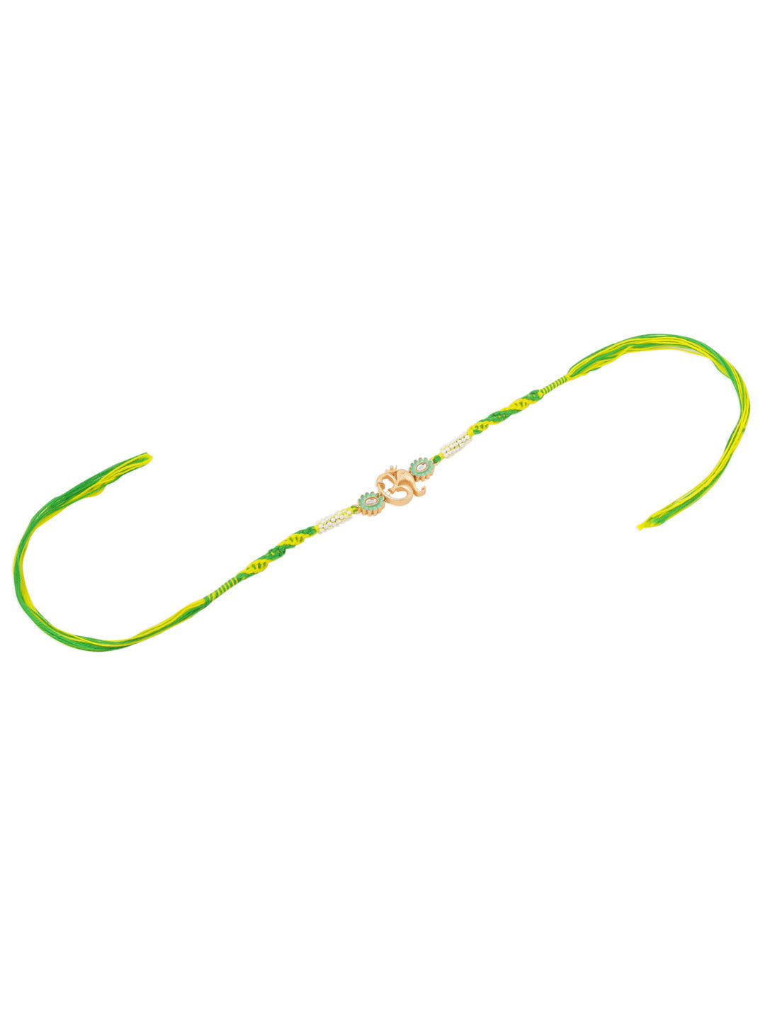 NVR Men Green Kundan Studded Om Design Thread Rakhi, Combo for Rakshabandhan