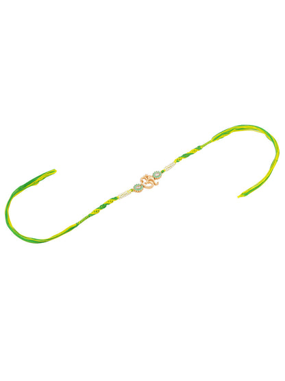 NVR Men Green Kundan Studded Om Design Thread Rakhi, Combo for Rakshabandhan