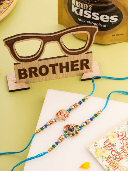 NVR Men Set of 2 Blue Artificial Stones & Beads Thread Rakhi, Combo for Rakshabandhan