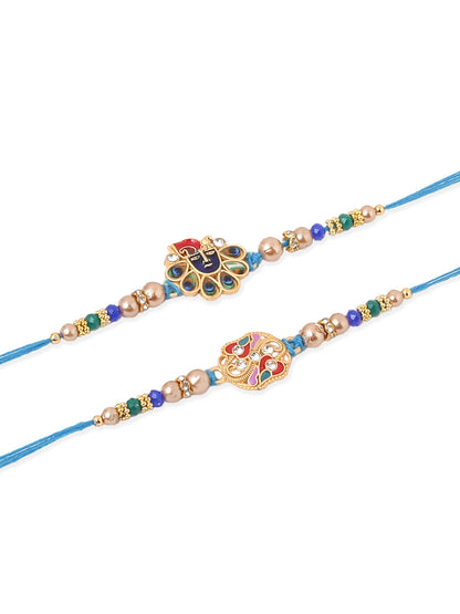 NVR Men Set of 2 Blue Artificial Stones & Beads Thread Rakhi, Combo for Rakshabandhan