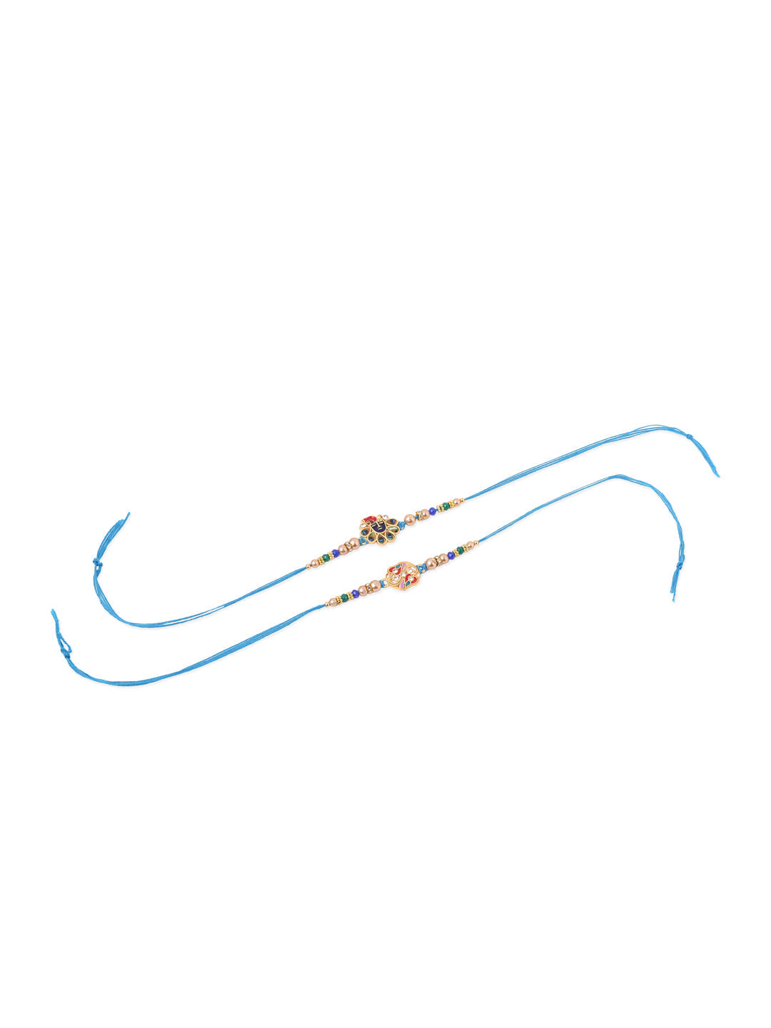 NVR Men Set of 2 Blue Artificial Stones & Beads Thread Rakhi with Roli Chawal Chandan & Mishri
