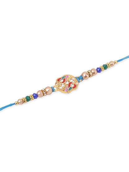 NVR Men Set of 2 Blue Artificial Stones & Beads Thread Rakhi with Roli Chawal Chandan & Mishri