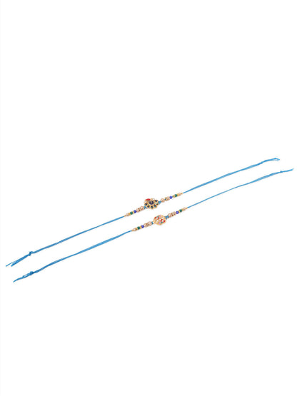 NVR Men Set of 2 Blue Artificial Stones & Beads Thread Rakhi with Roli Chawal Chandan & Mishri