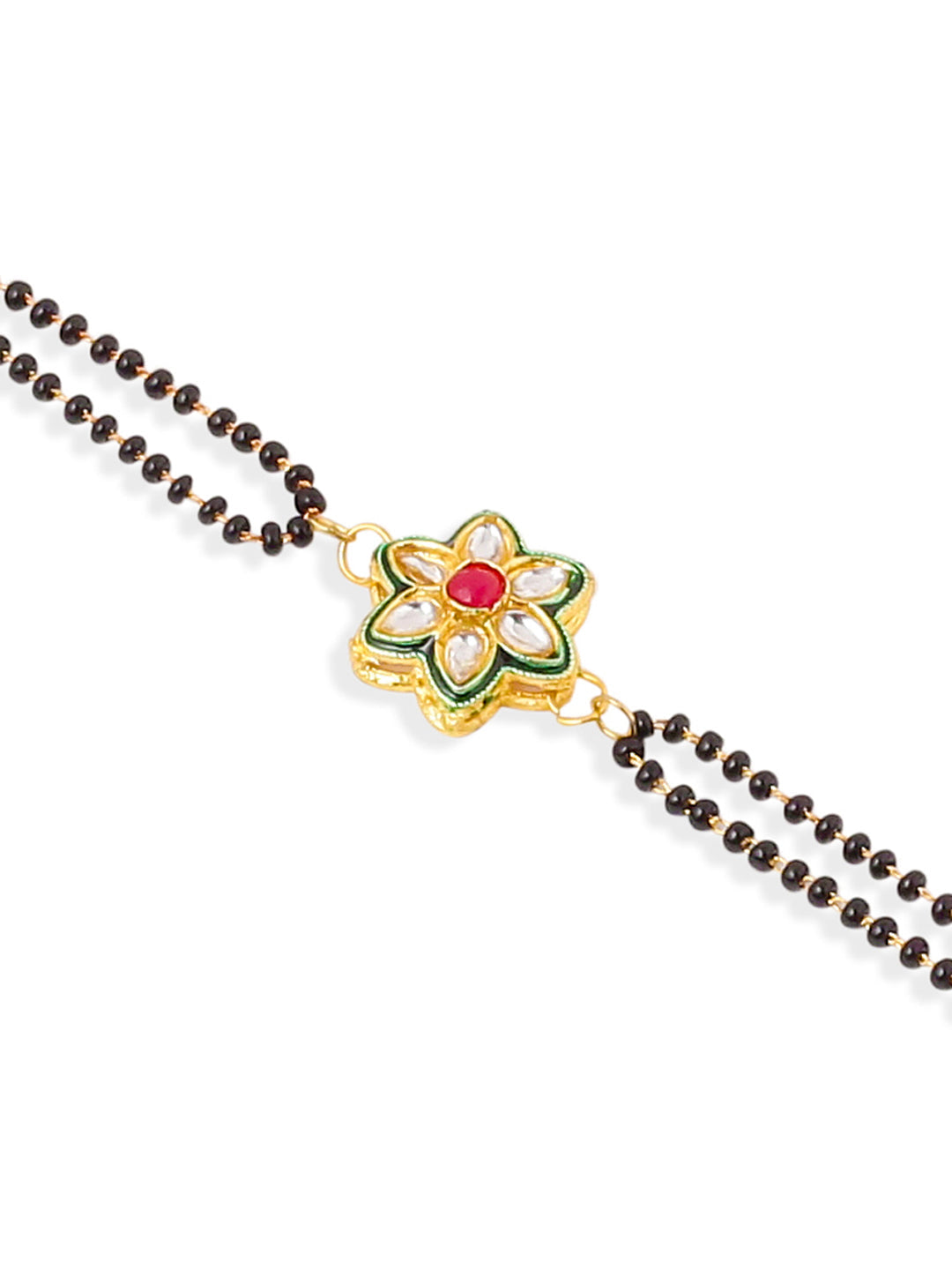 NVR Set of 2 Gold Toned Kundan Studded Floral Shape Bhaiya Bhabhi Rakhi Combo