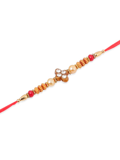 NVR Men Set of 4 Red Artificial Stones & Beads Floral Shape Thread Rakhi Combo