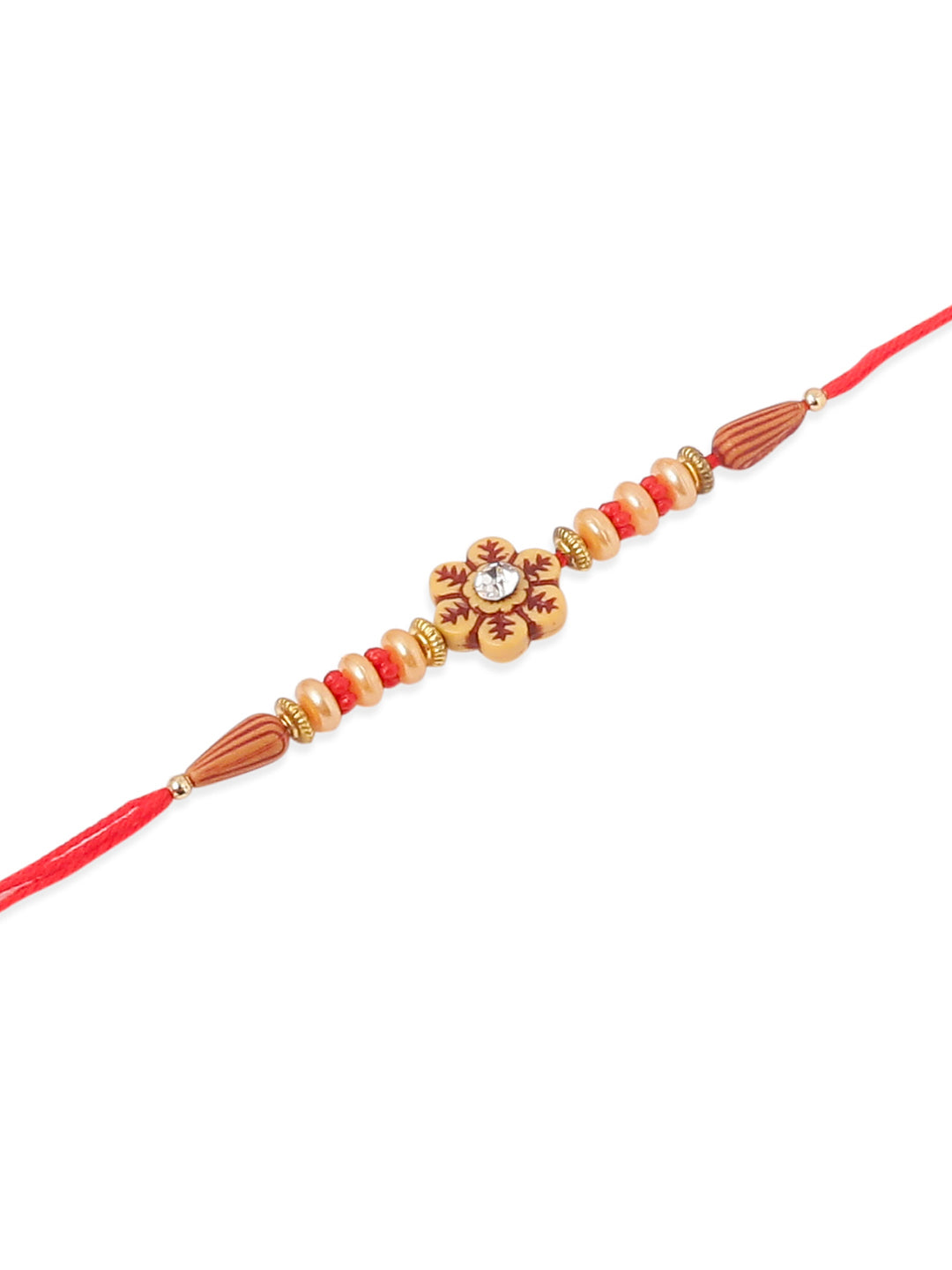 NVR Men Set of 4 Red Artificial Stones & Beads Floral Shape Thread Rakhi Combo