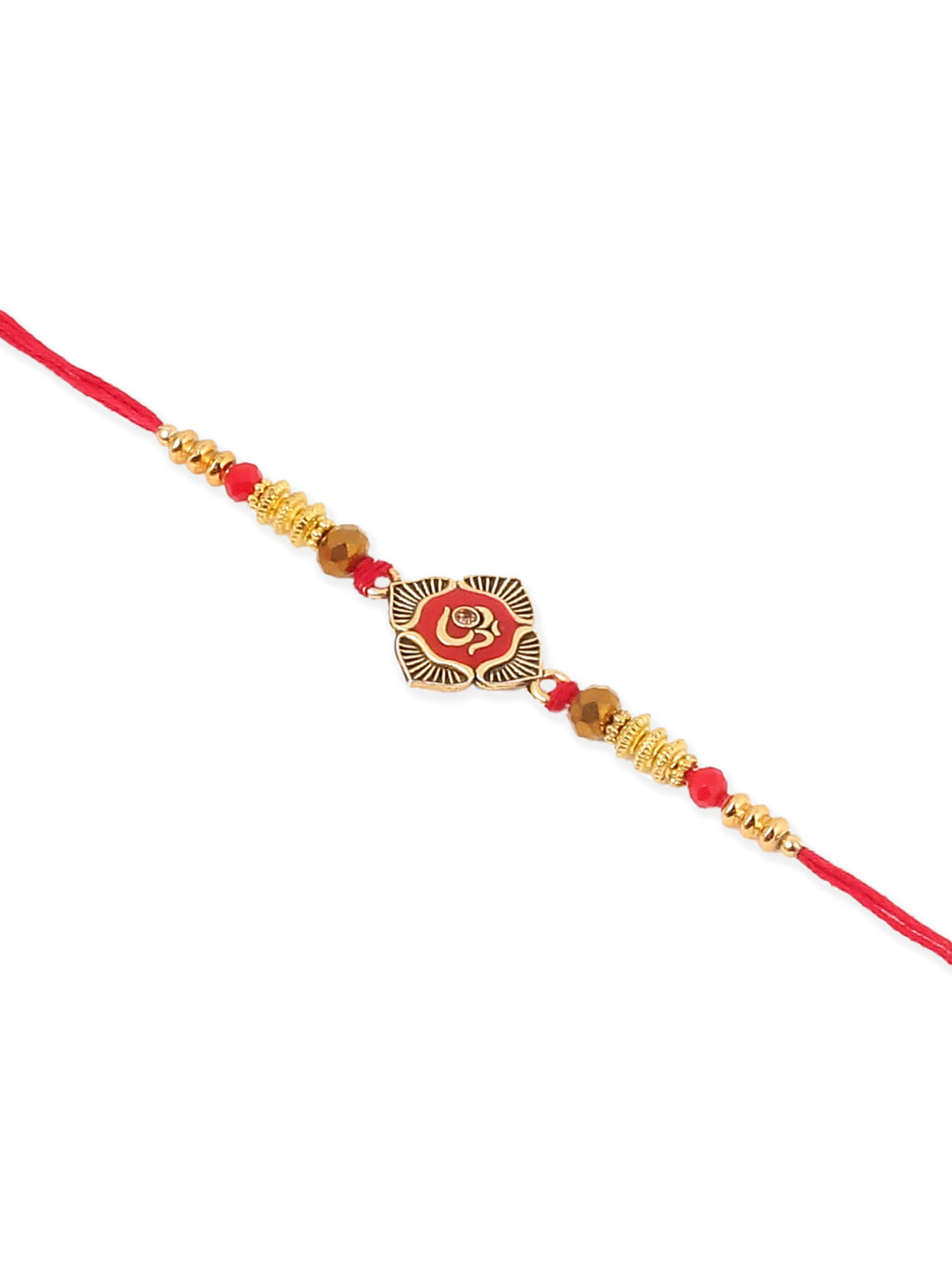 NVR Set of 2 Gold Toned Artificial Stones & Beads Om Design Bhaiya Bhabhi Rakhi Combo