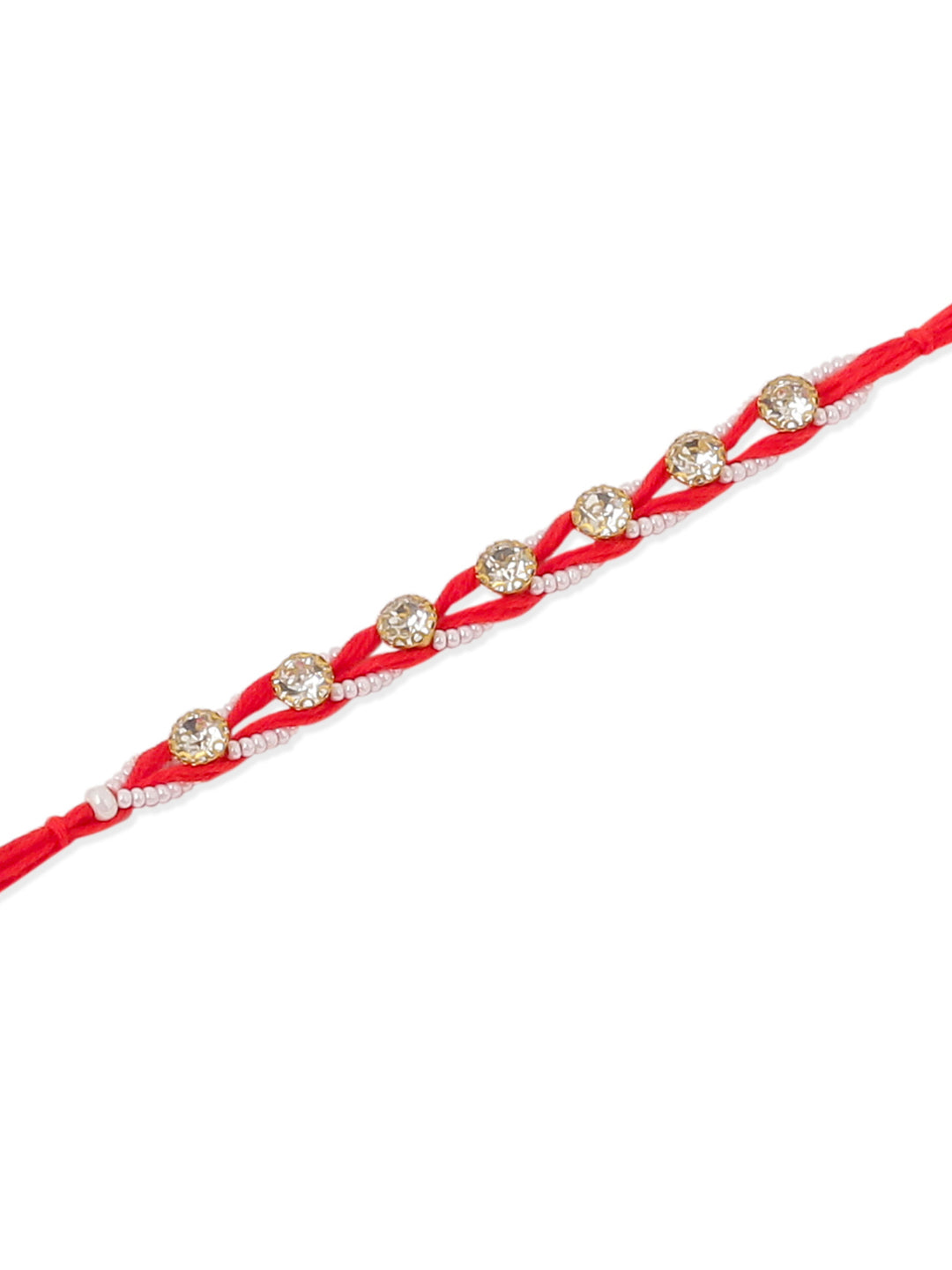 NVR Men Set of 2 Red Artificial Stones & Rudraksh Thread Rakhi, Combo for Rakshabandhan