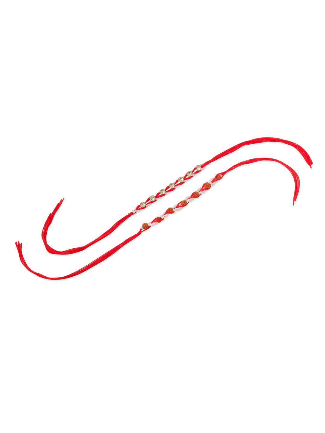 NVR Men Set of 2 Red Artificial Stones & Rudraksh Thread Rakhi with Roli Chawal Chandan & Mishri