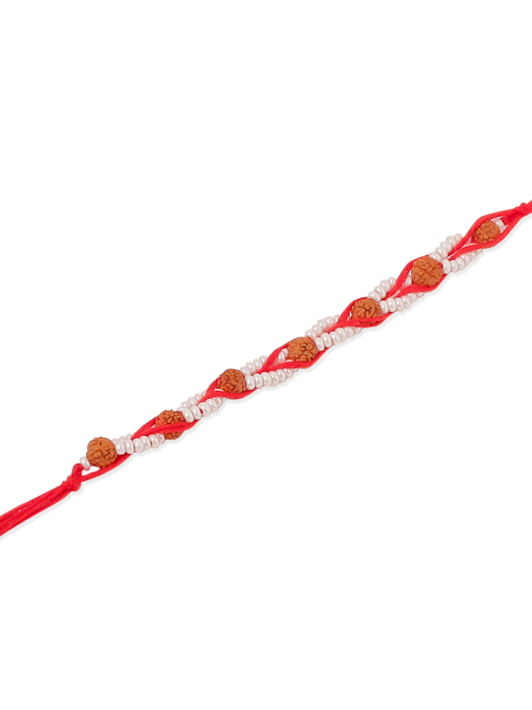 NVR Men Set of 2 Red Artificial Stones & Rudraksh Thread Rakhi with Roli Chawal Chandan & Mishri
