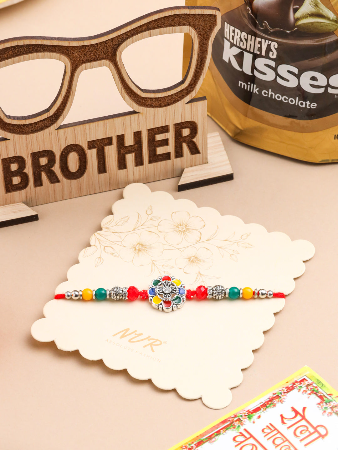 NVR Men Multicolor Artificial Stones & Beads Floral Design Thread Rakhi Combo