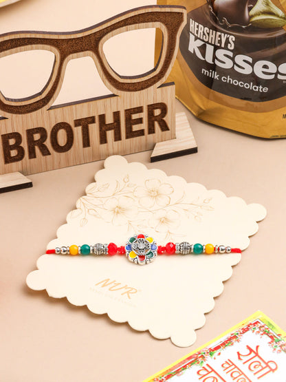 NVR Men Multicolor Artificial Stones & Beads Floral Design Thread Rakhi Combo