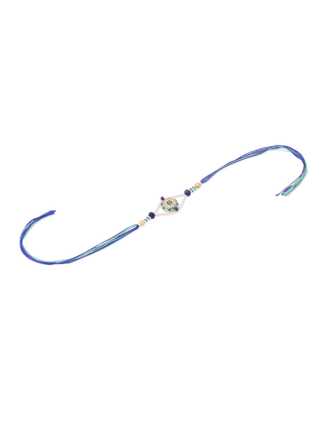 NVR Men Blue Artificial Stones & Beads Floral Design Thread Rakhi Combo