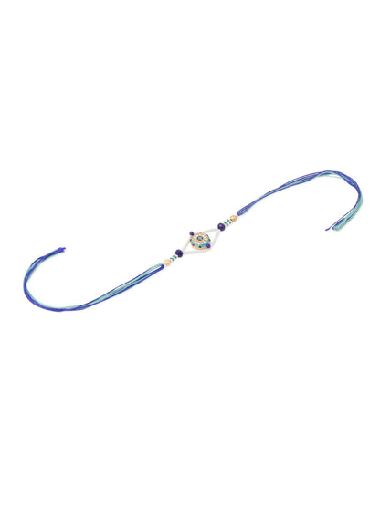 NVR Men Blue Artificial Stones & Beads Floral Design Thread Rakhi Combo