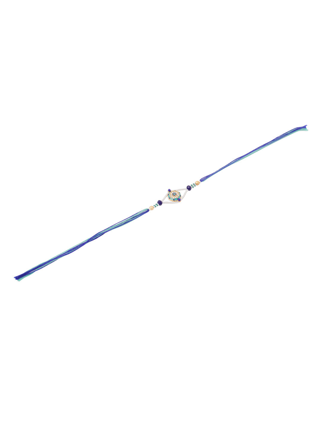 NVR Men Blue Artificial Stones & Beads Floral Design Thread Rakhi with Roli Chawal Chandan & Mishri