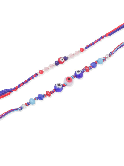 NVR Men Multicolor Evil Eye Artificial Beads Thread Rakhi with Roli Chawal Chandan & Mishri