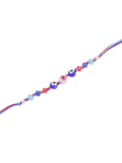 NVR Men Multicolor Evil Eye Artificial Beads Thread Rakhi with Roli Chawal Chandan & Mishri