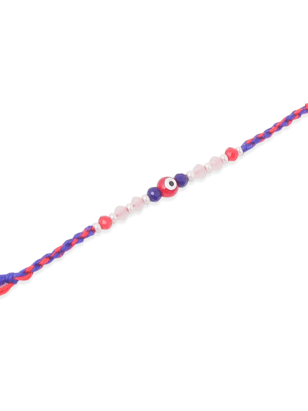 NVR Men Multicolor Evil Eye Artificial Beads Thread Rakhi with Roli Chawal Chandan & Mishri