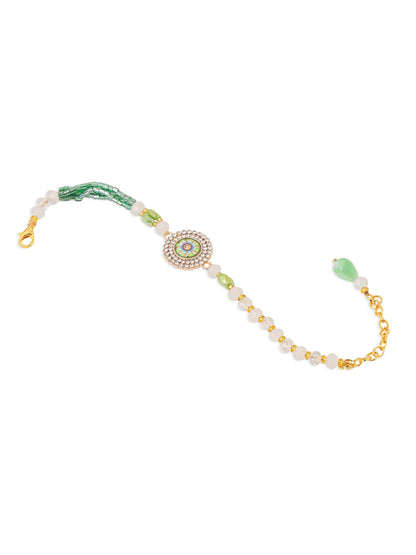 NVR Women Green Artificial Stones & Beads Floral Wraparound Rakhi, Combo for Rakshabandhan