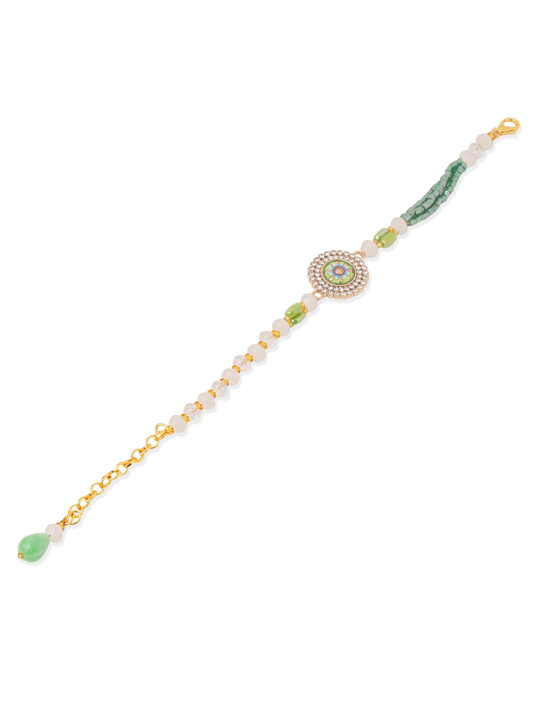 NVR Women Green Artificial Stones & Beads Floral Wraparound Rakhi, Combo for Rakshabandhan