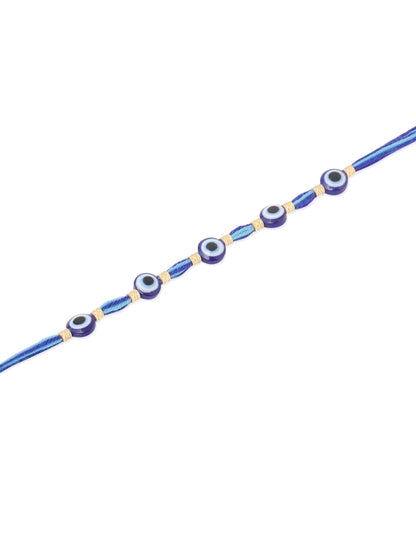 NVR Men's Blue Evil Eye Thread Rakhi with Roli Chawal Chandan & Mishri
