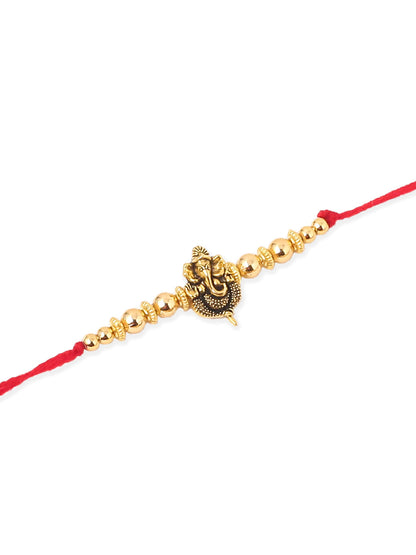 NVR Men Set of 3 Gold Toned Designer Ganesh Ji Thread Rakhi, Combo for Rakshabandhan