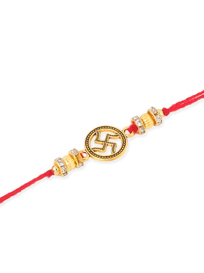 NVR Men Set of 4 Gold Toned Artificial Stones Swastik Design Thread Rakhi Combo
