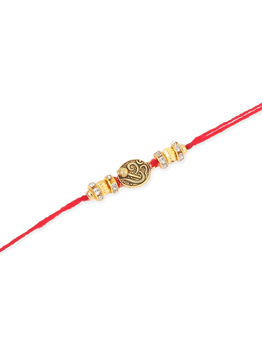 NVR Men Set of 4 Gold Toned Artificial Stones Swastik Design Thread Rakhi Combo