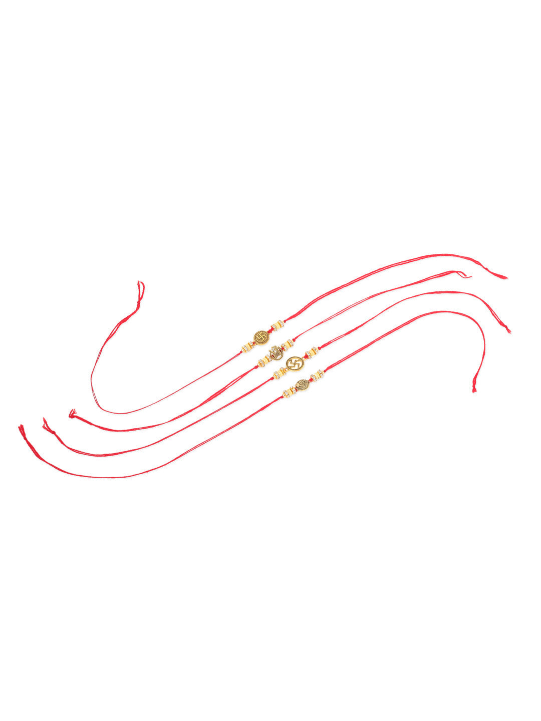 NVR Men Set of 4 Gold Toned Artificial Stones Swastik Design Thread Rakhi Combo